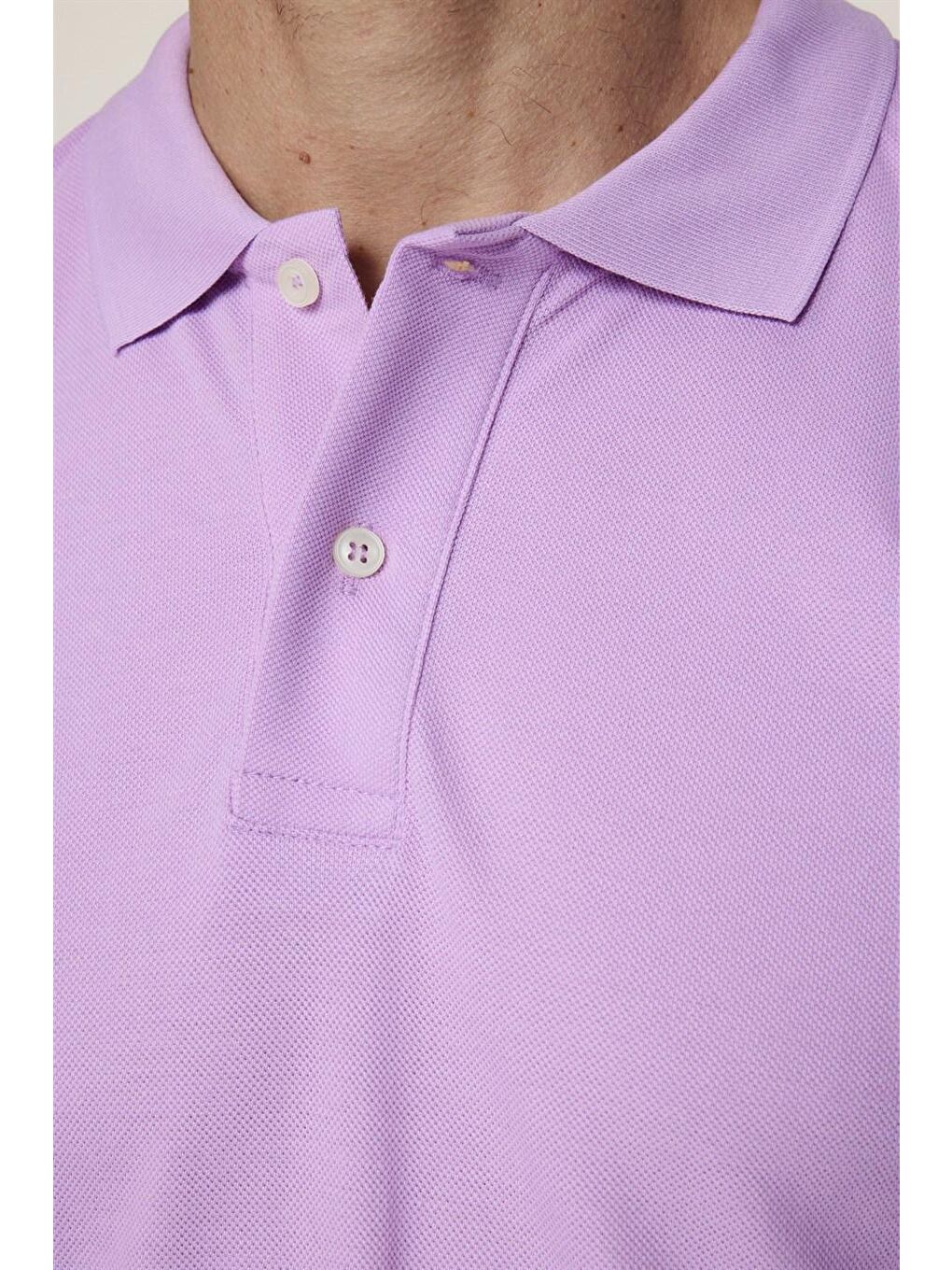 Erkek Slim Fit Dar Kesim %100 Pamuk Düz Pike Lila Polo Yaka Tişört-3