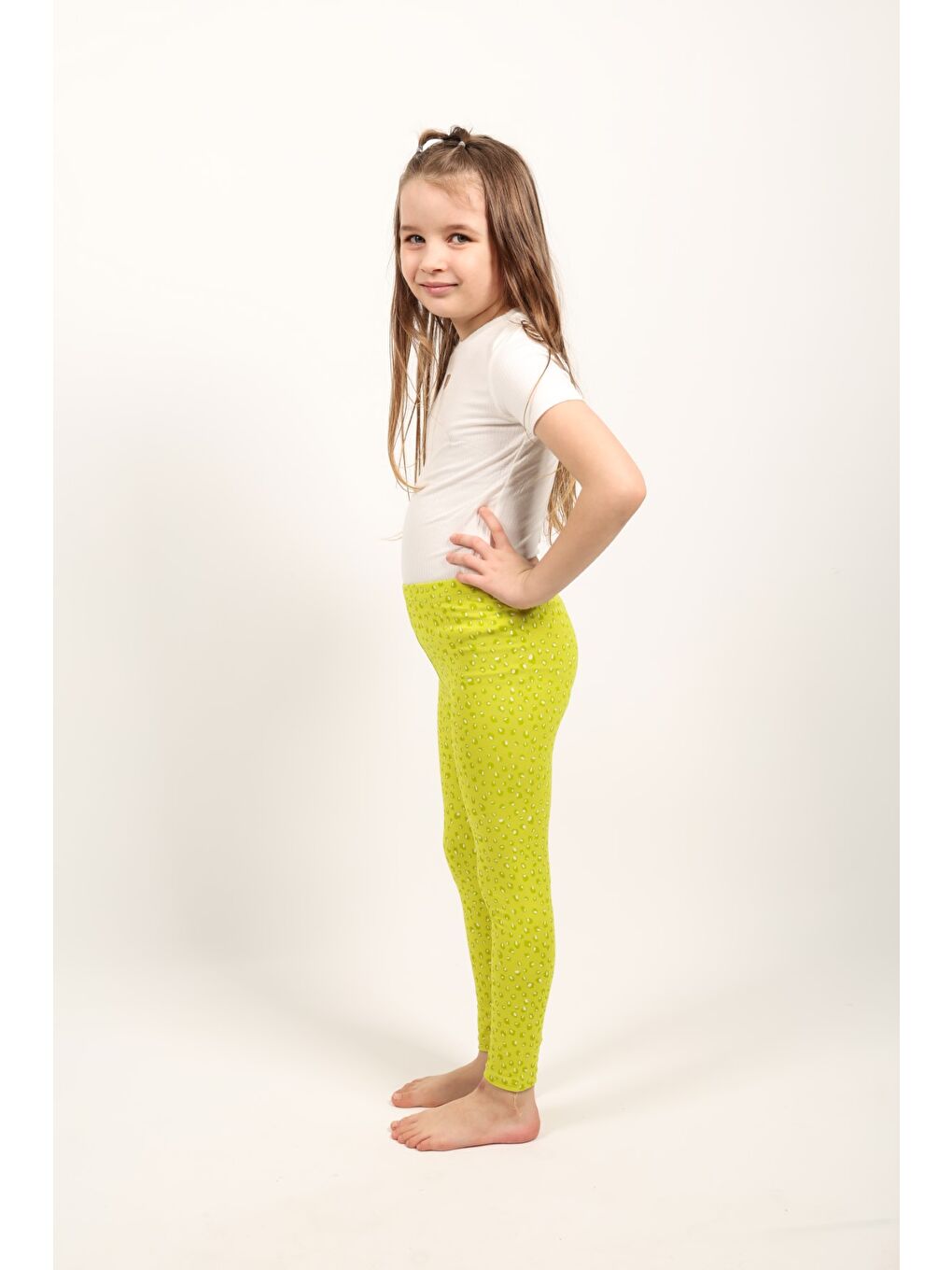 Yeşil Kız Çocuk Baskılı Tayt-1