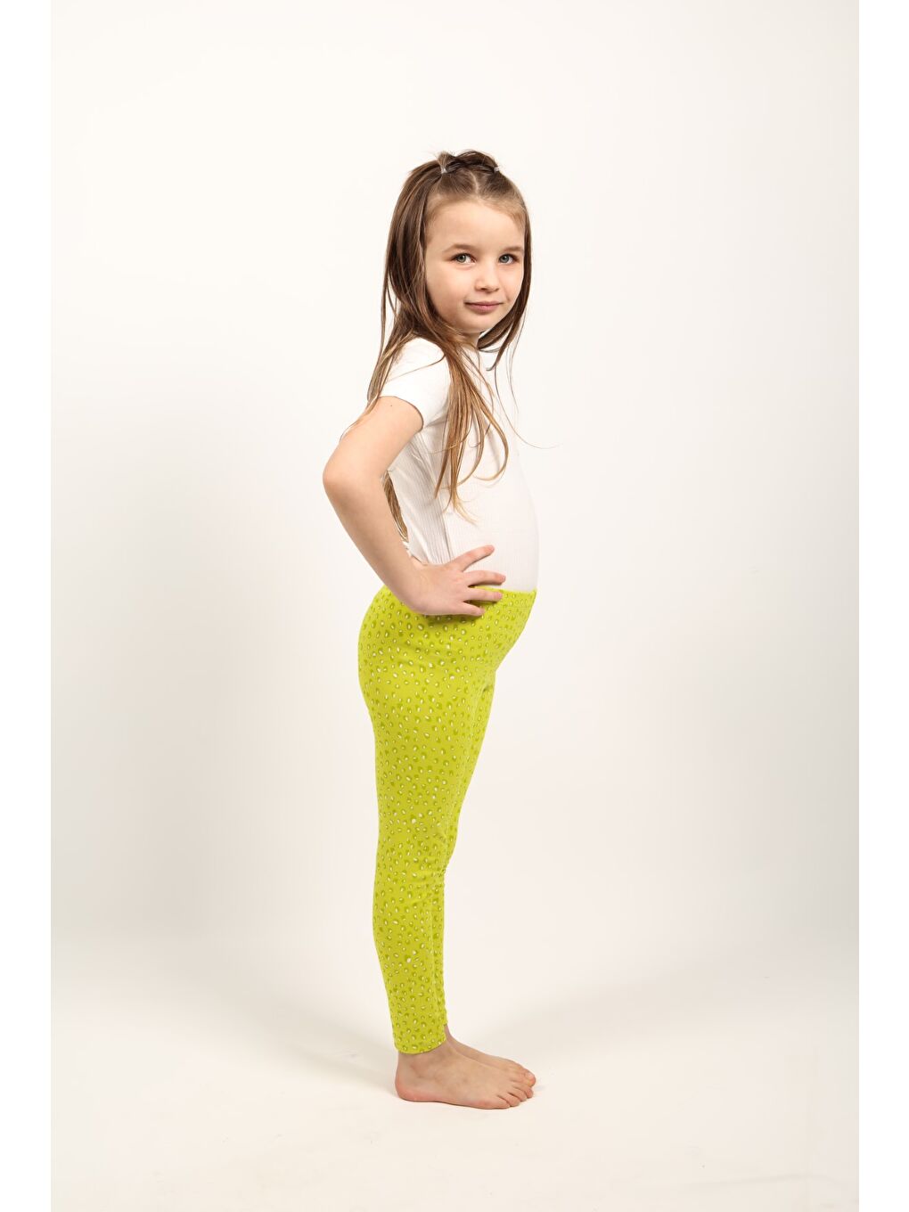 Yeşil Kız Çocuk Baskılı Tayt-2
