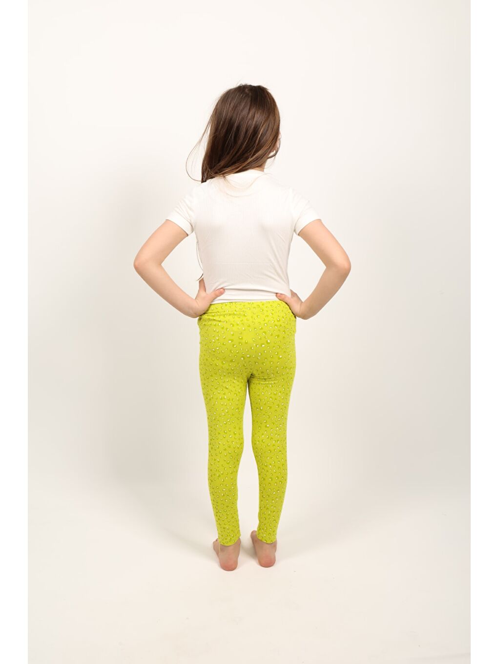 Yeşil Kız Çocuk Baskılı Tayt-3