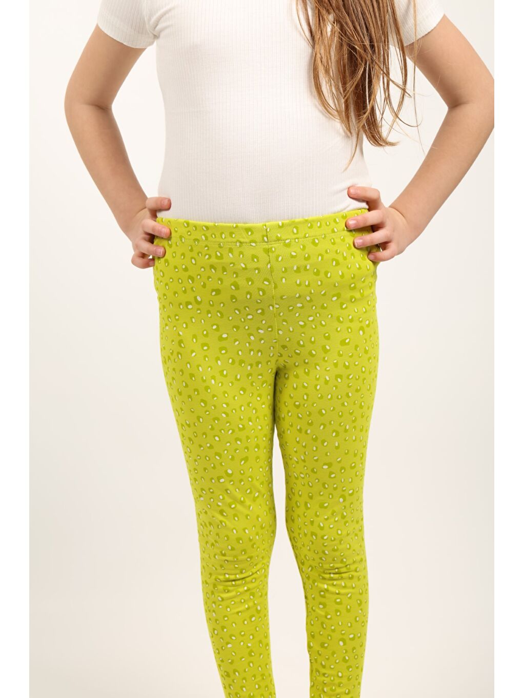 Yeşil Kız Çocuk Baskılı Tayt-4