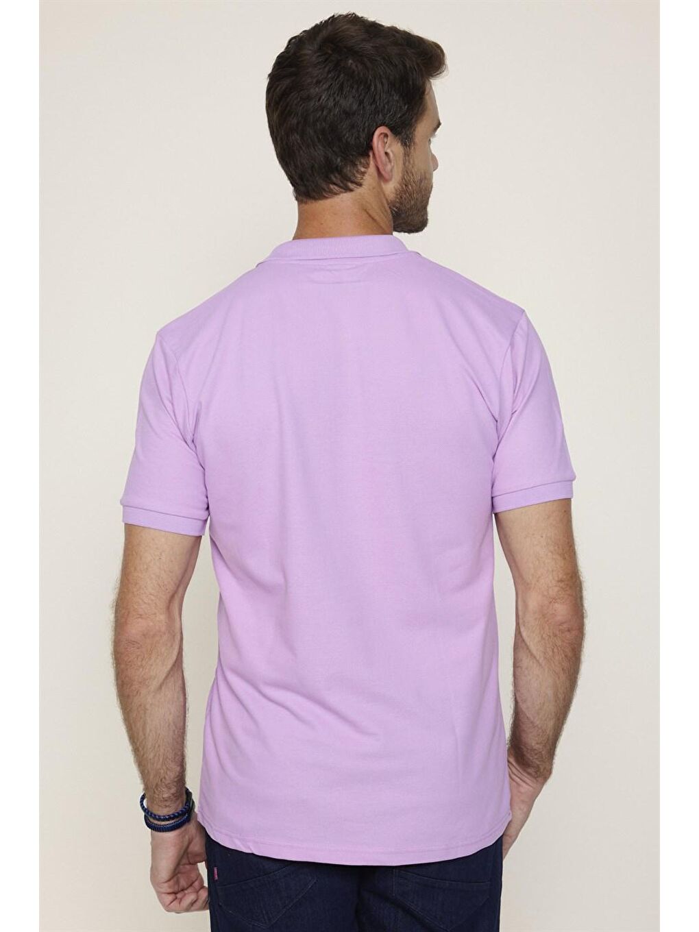 Erkek Slim Fit Dar Kesim %100 Pamuk Düz Pike Lila Polo Yaka Tişört-4