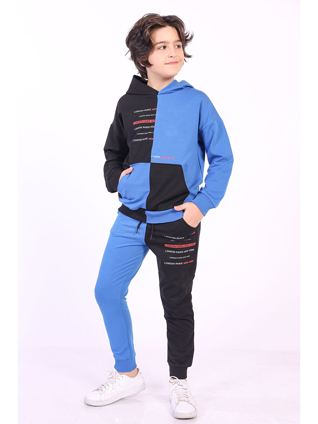 Mavi Erkek Çocuk Kanguru Cepli Eşofman Takım-1