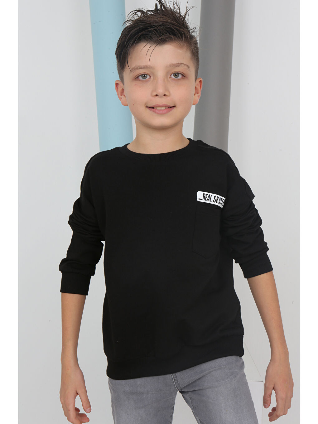 Siyah Erkek Çocuk Baskılı Sweatshirt-1