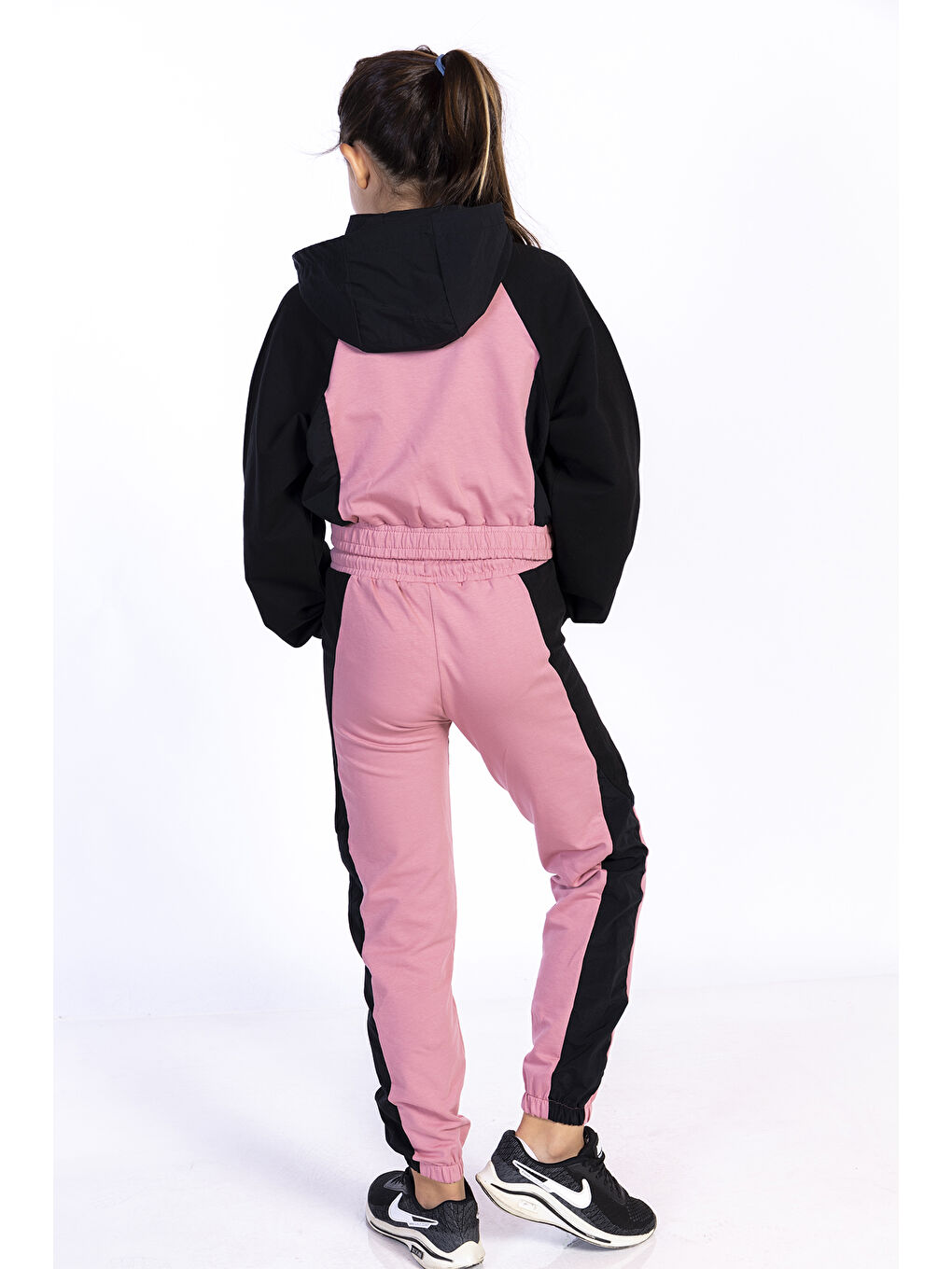 Pembe Kız Çocuk 2'li Takım Kapüşonlu Fermuarlı Sweatshirt & Beli Paçası Lastikli Cepli Jogger Eşofman Alt-2