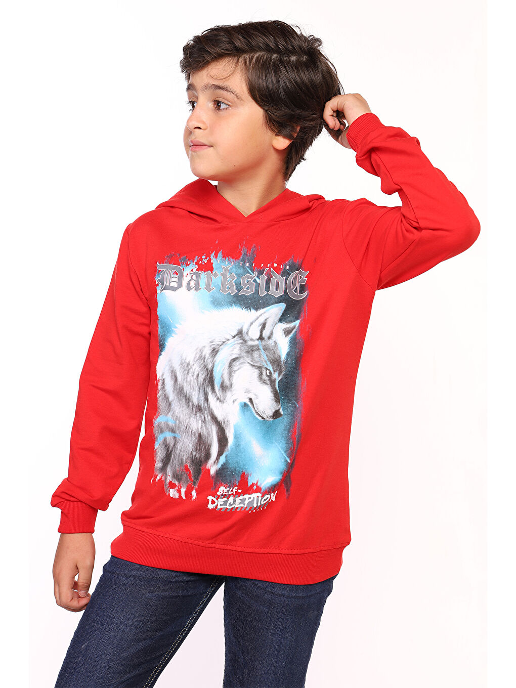 Kırmızı Erkek Çocuk Baskılı Sweatshirt-1