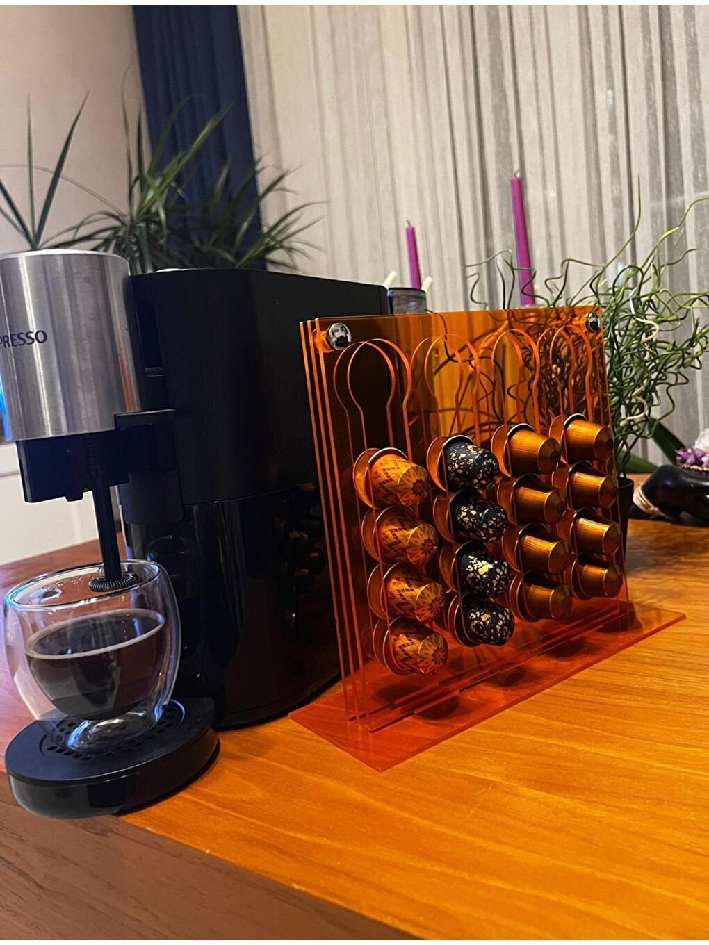 Renksiz Nespresso & Jacobs Uyumlu Ayaklı Kapsül Kahve Standı 20 Kapasiteli- Turuncu