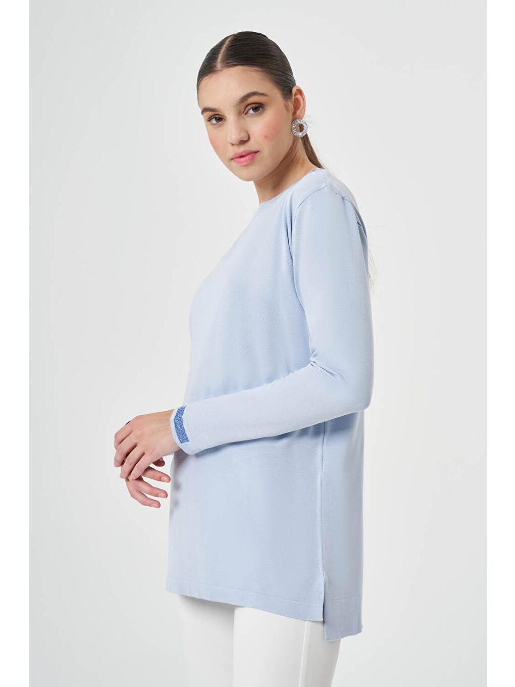 Simli O Yaka Triko Mavi Tunik-1
