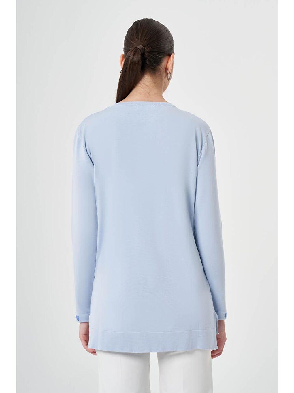 Simli O Yaka Triko Mavi Tunik-2