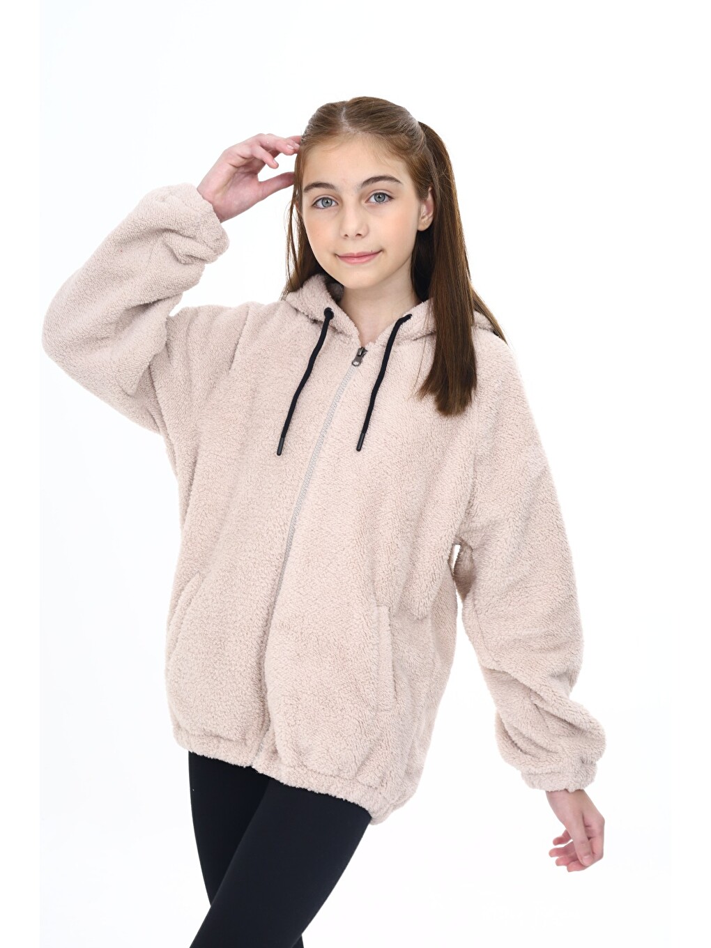 Bej Kız Çocuk Fermuarlı Sweatshırt