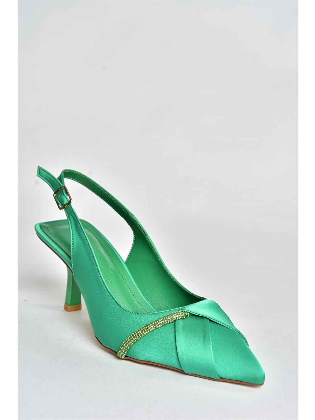 Yeşil Saten Kumaş Topuklu Kadın Abiye Ayakkabı P820062904-4
