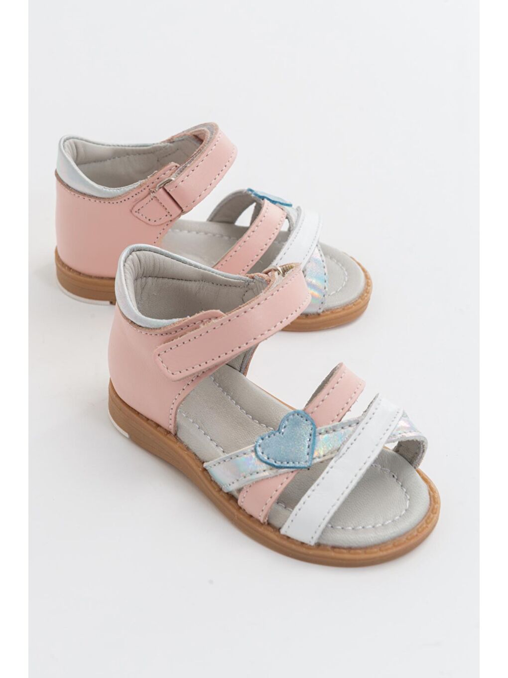 Pembe Kız Çocuk Pudra Deri Ortopedik Destekli İlk Adım Sandalet-1