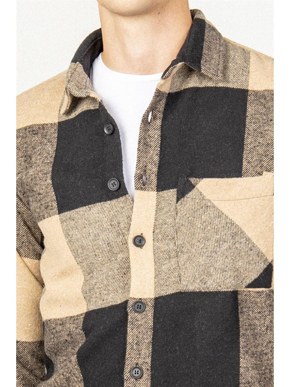 Siyah Slim Fit Kareli Tek Cepli Oduncu Erkek Renkli Gömlek-2