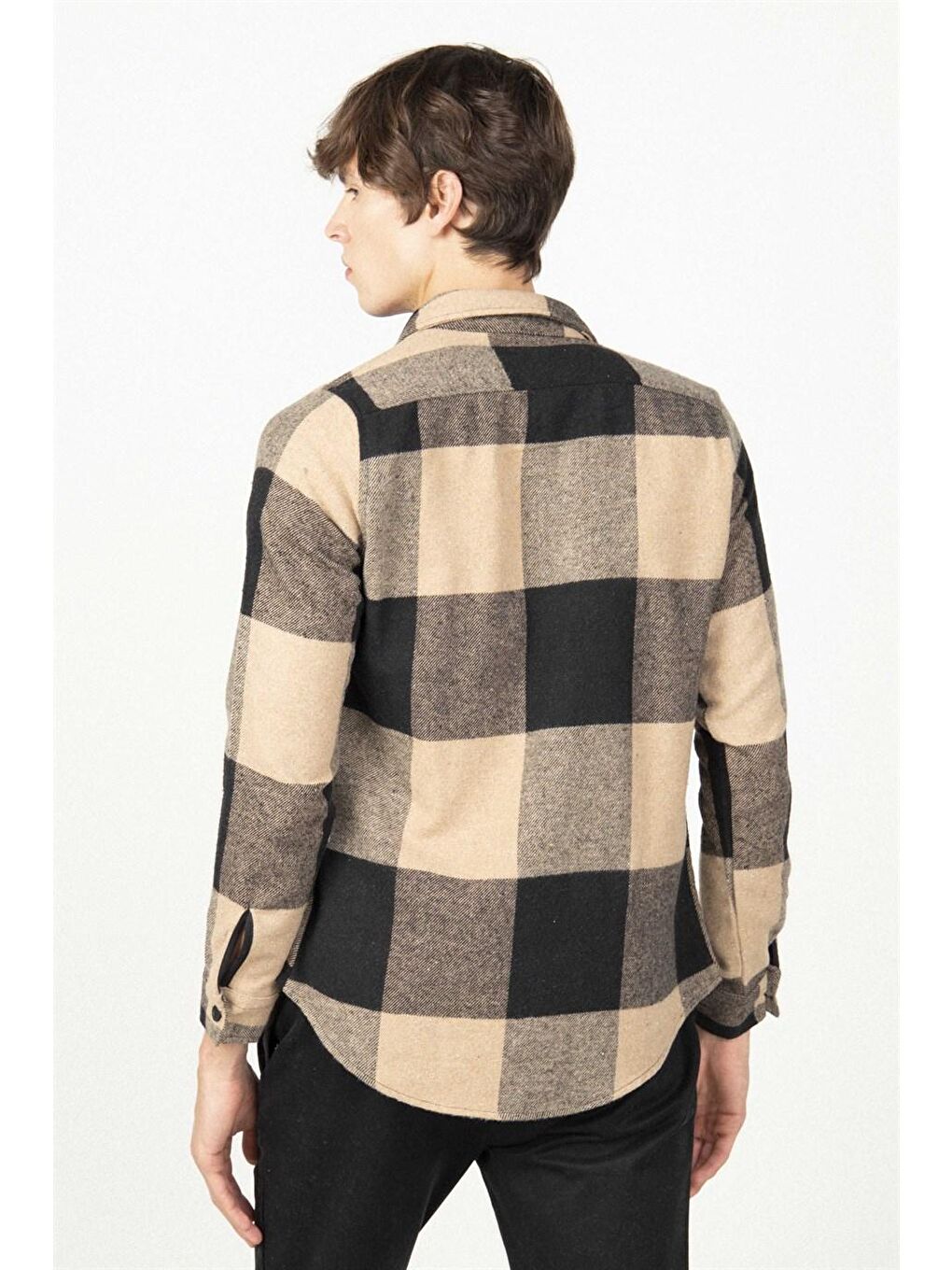 Siyah Slim Fit Kareli Tek Cepli Oduncu Erkek Renkli Gömlek-3