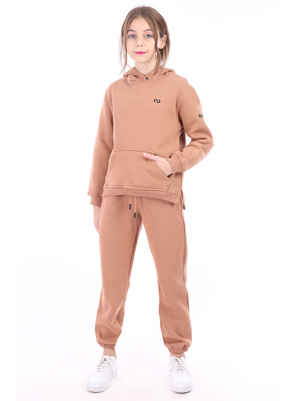 Kahverengi Kız Çocuk Nakışlı Sweatshirt-3