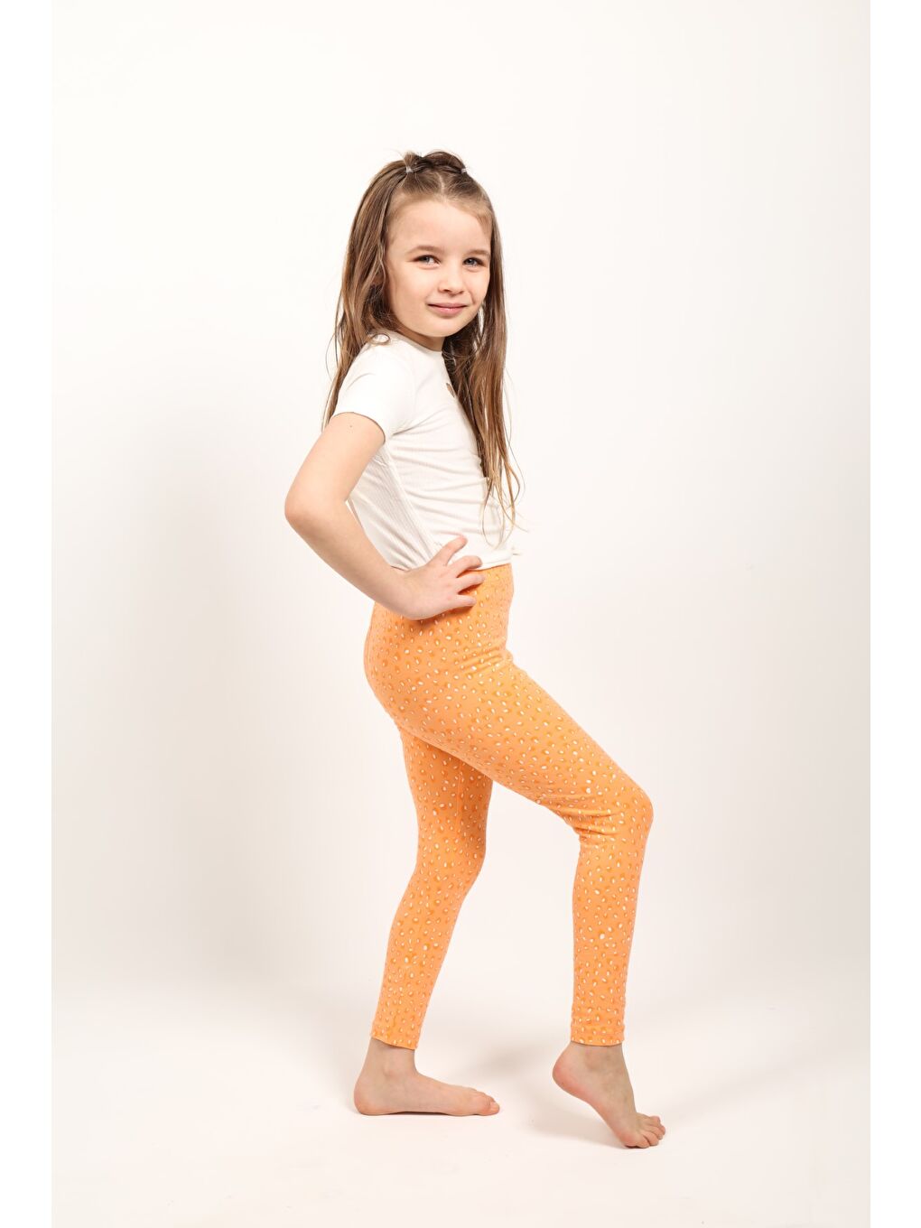 Turuncu Kız Çocuk Baskılı Tayt-1