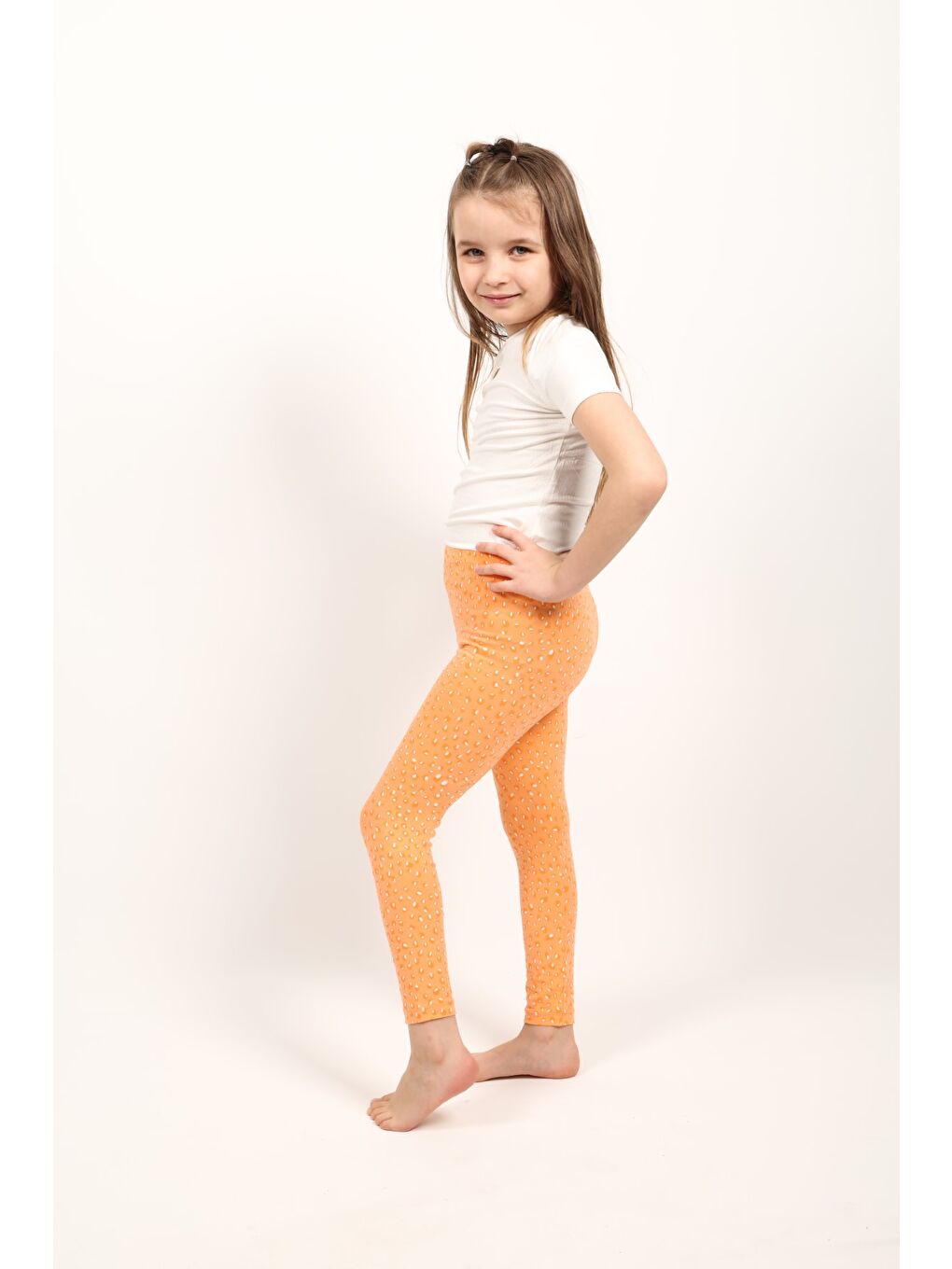 Turuncu Kız Çocuk Baskılı Tayt-2