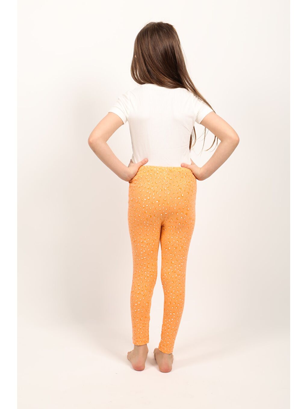Turuncu Kız Çocuk Baskılı Tayt-3