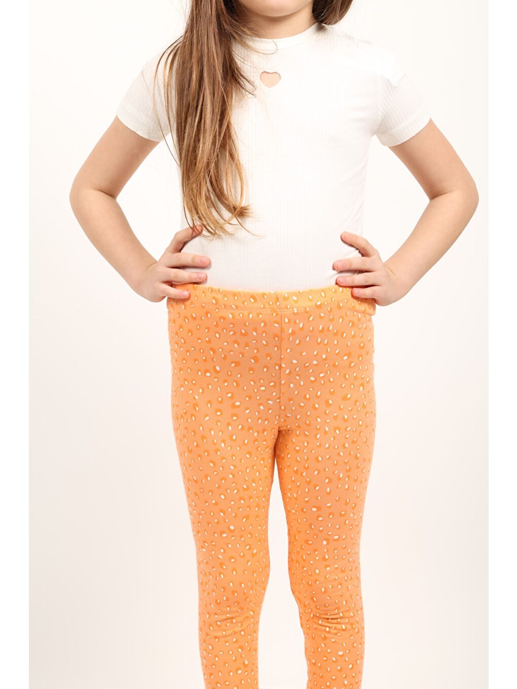 Turuncu Kız Çocuk Baskılı Tayt-4