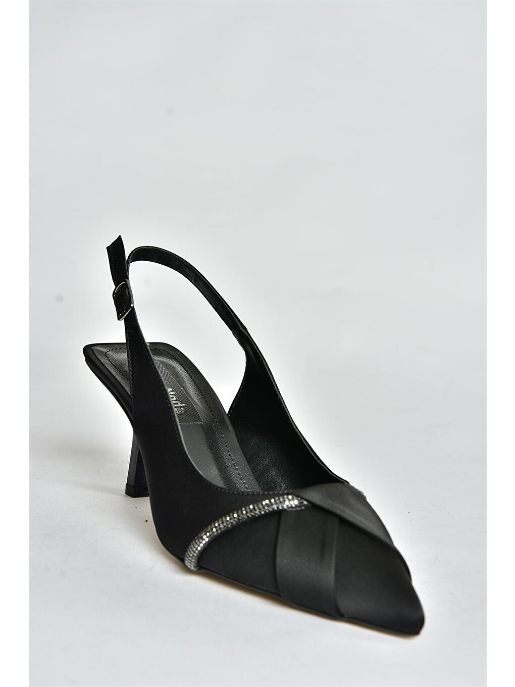 Siyah Saten Kumaş Topuklu Kadın Abiye Ayakkabı P820062904-4