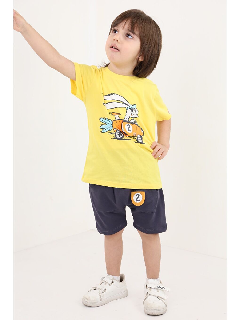 Sarı Erkek Bebek Baskılı Şortlu Takım