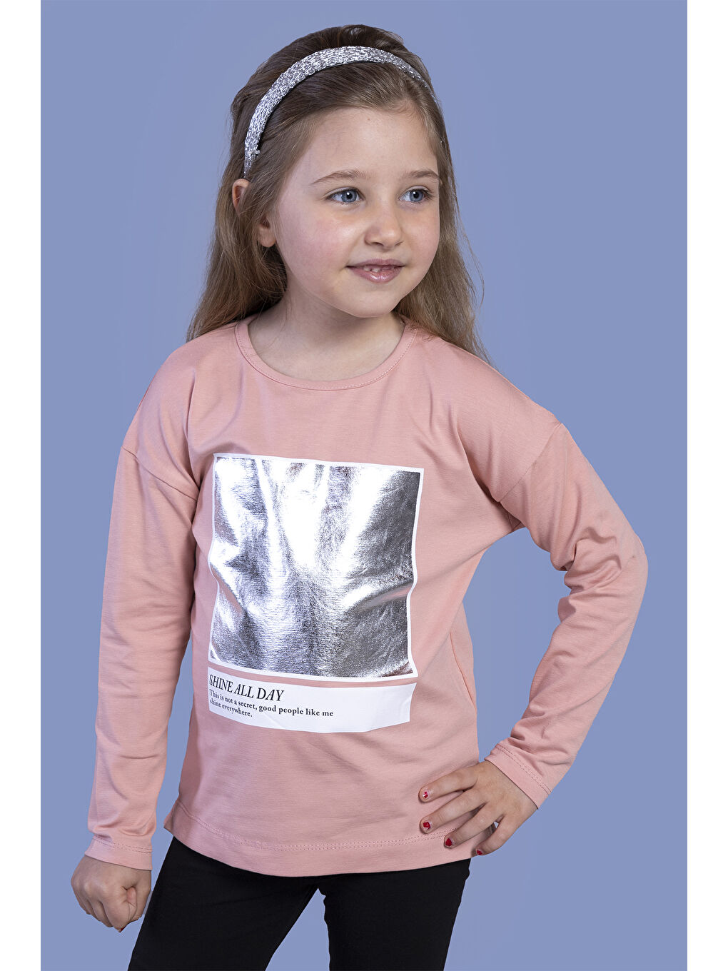 Pembe Kız Çocuk Varak Baskılı Tişört-2