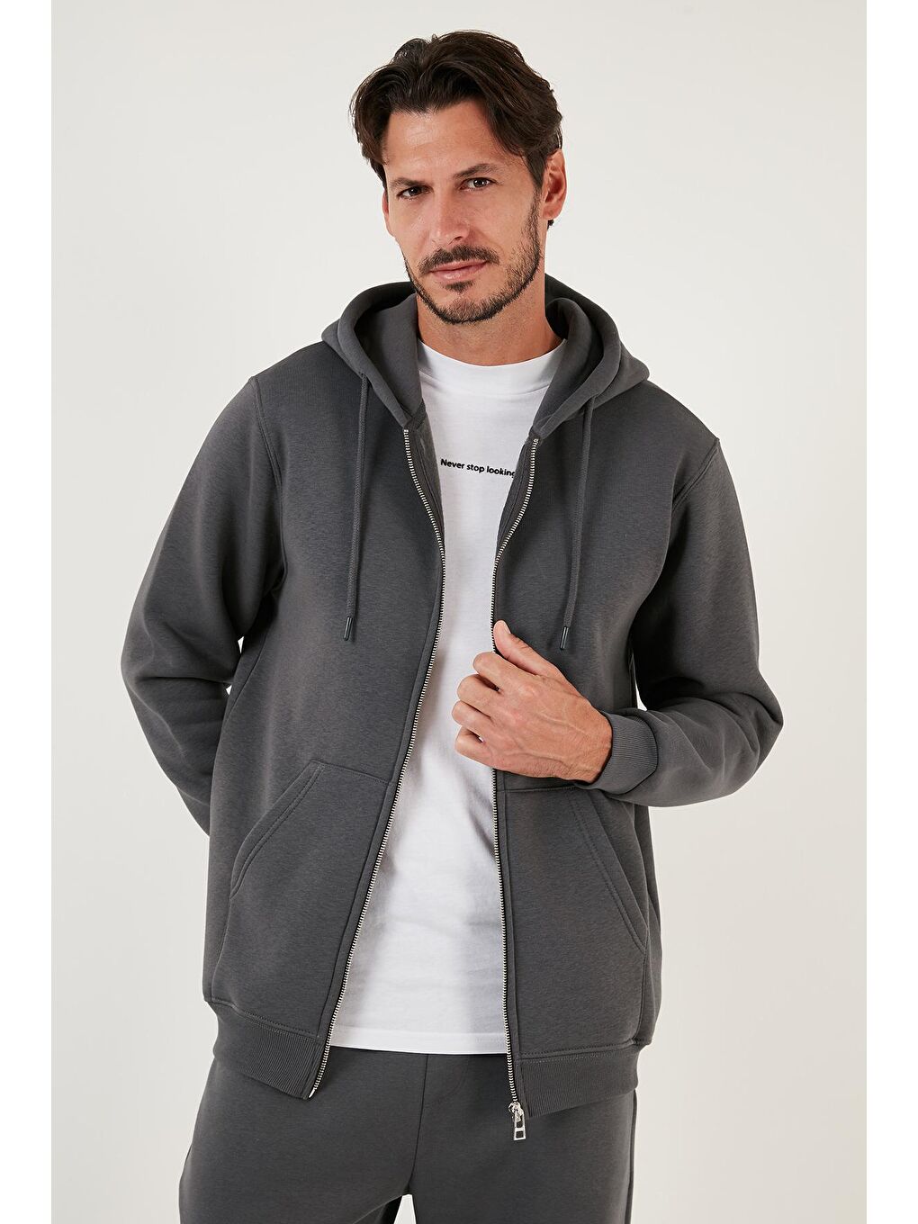 Buratti Antrasit Pamuklu Fermuarlı Regular Fit Şardonlu Erkek Sweatshirt 5905487 - 2