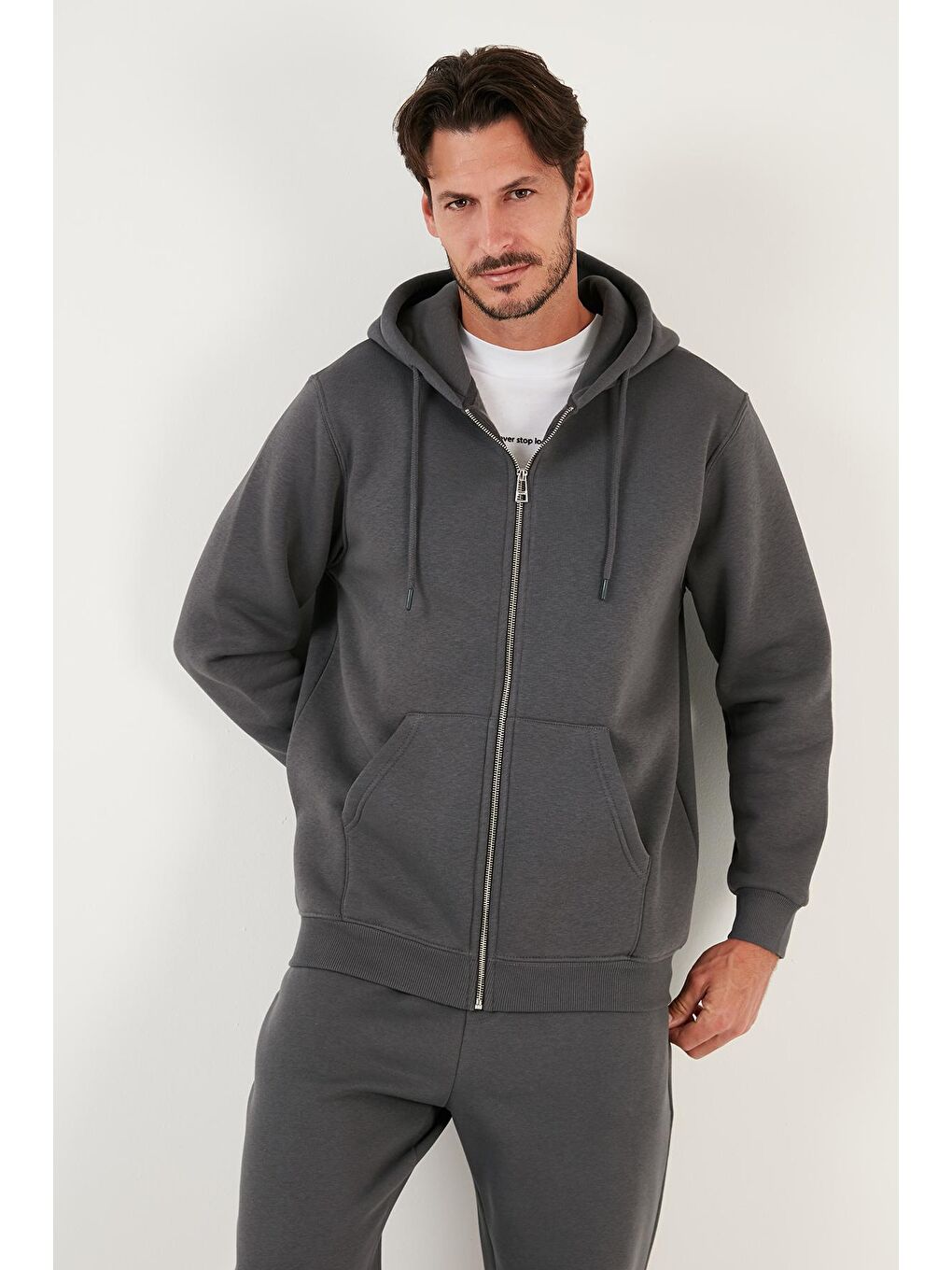 Buratti Antrasit Pamuklu Fermuarlı Regular Fit Şardonlu Erkek Sweatshirt 5905487 - 3