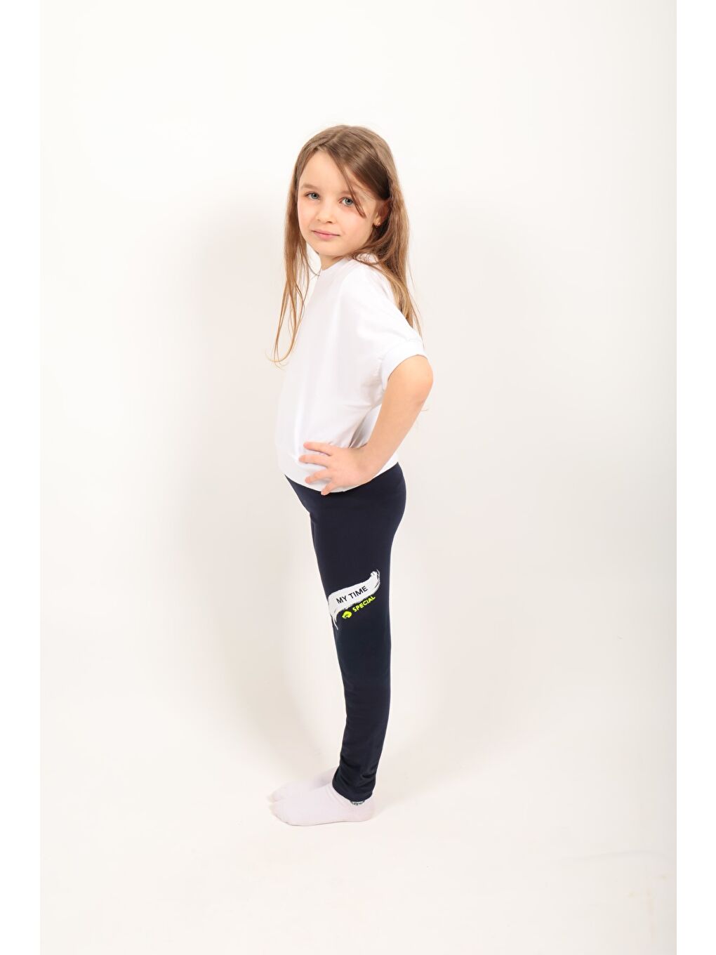 Lacivert Kız Çocuk Baskılı Tayt-1