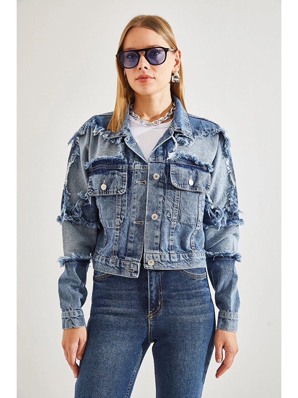 Mavi Kadın Yırtık Detaylı Denim Ceket-2