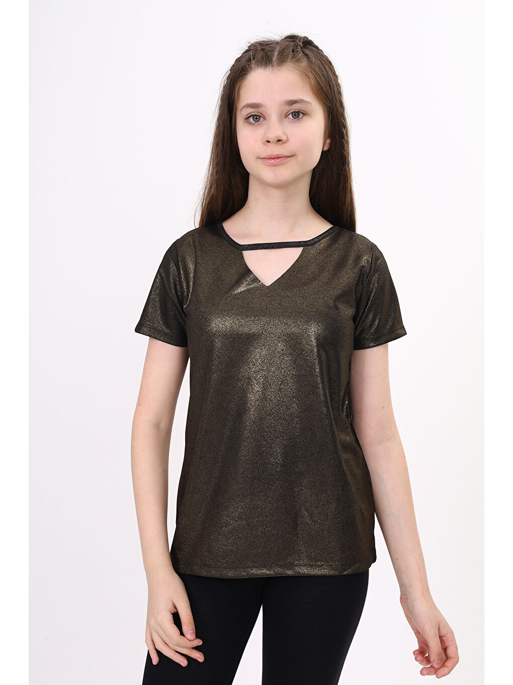 Sarı Kız Çocuk Kum Varaklı Tişört