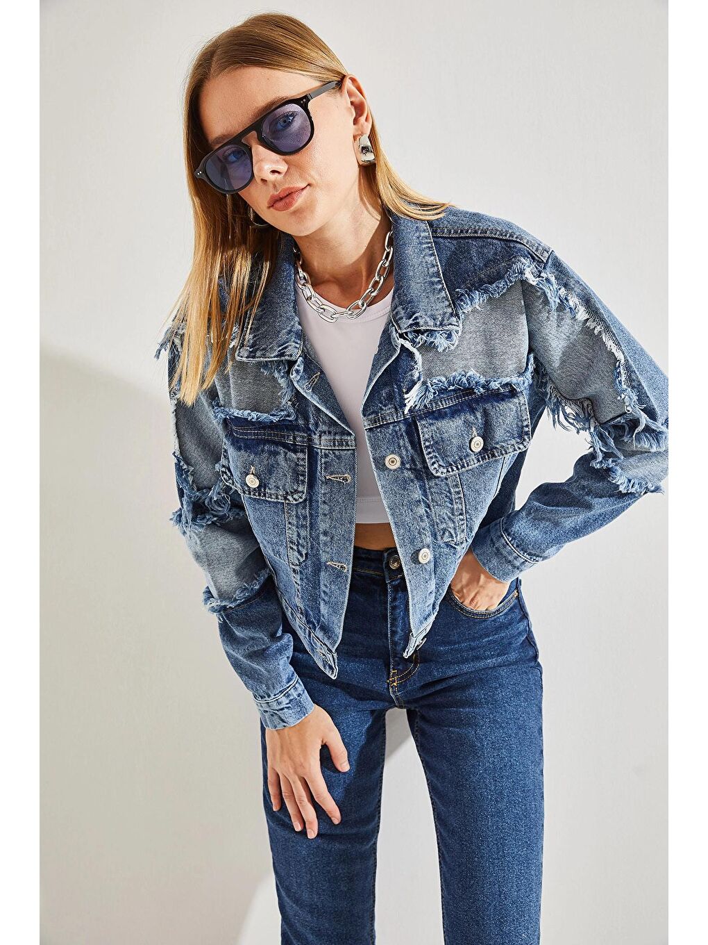 Mavi Kadın Yırtık Detaylı Denim Ceket-3