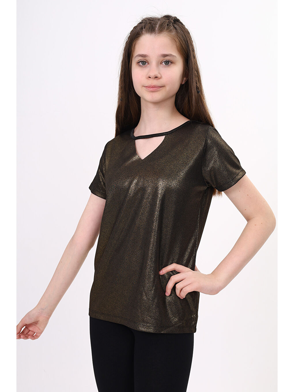 Sarı Kız Çocuk Kum Varaklı Tişört-1