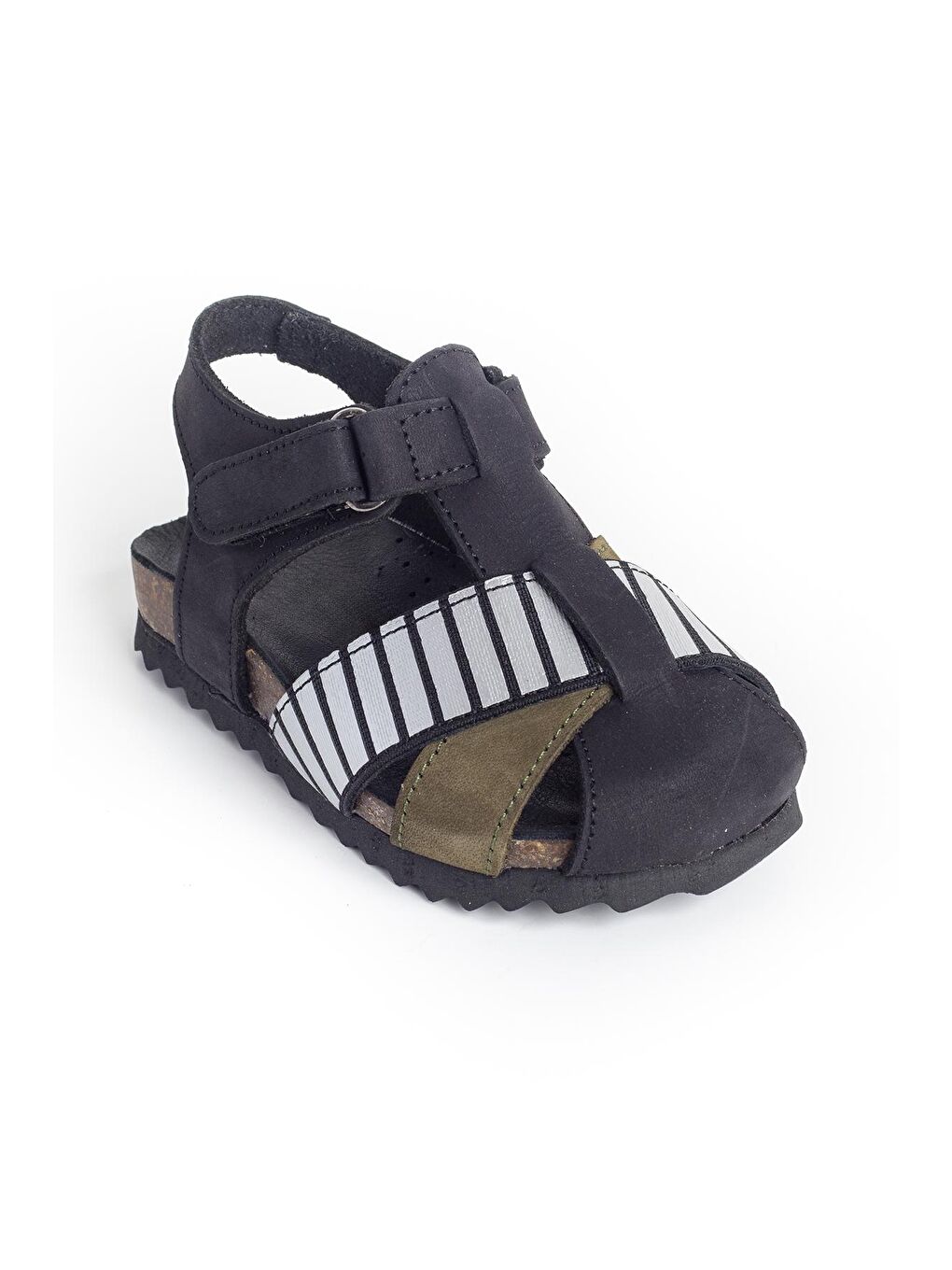 Erkek Çocuk Siyah-Yeşil Deri Ortopedik Destekli Çocuk Sandalet-1