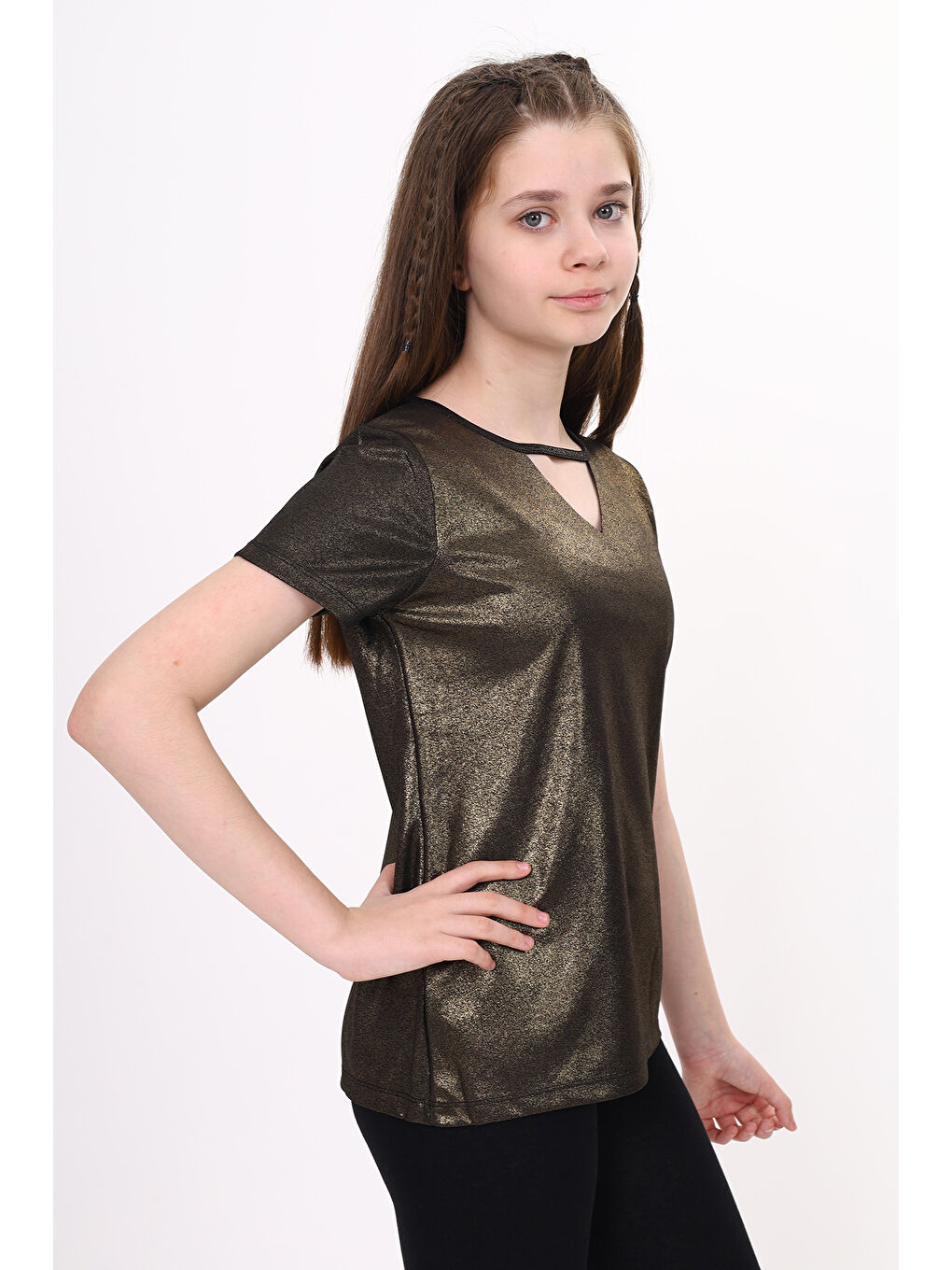 Sarı Kız Çocuk Kum Varaklı Tişört-2