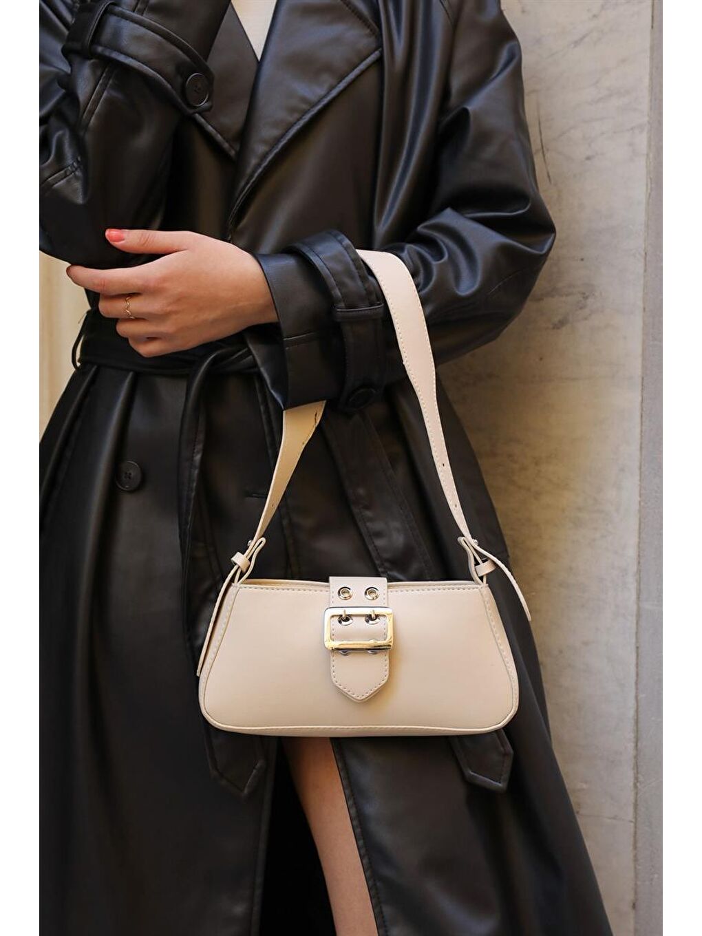 Bej Toka Detaylı Kol Çantası Vizon