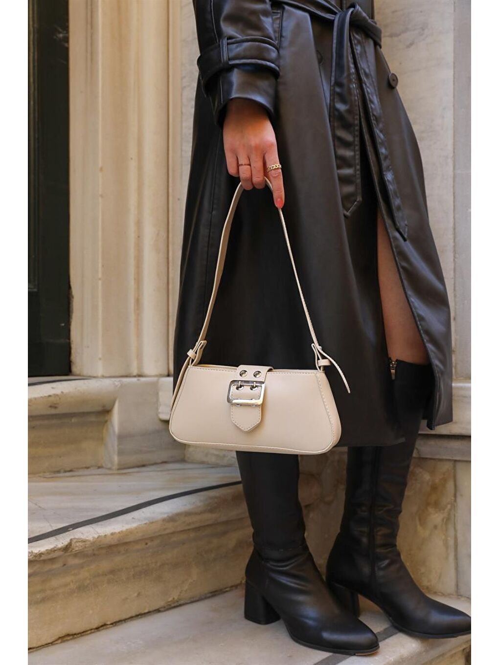 Bej Toka Detaylı Kol Çantası Vizon-3