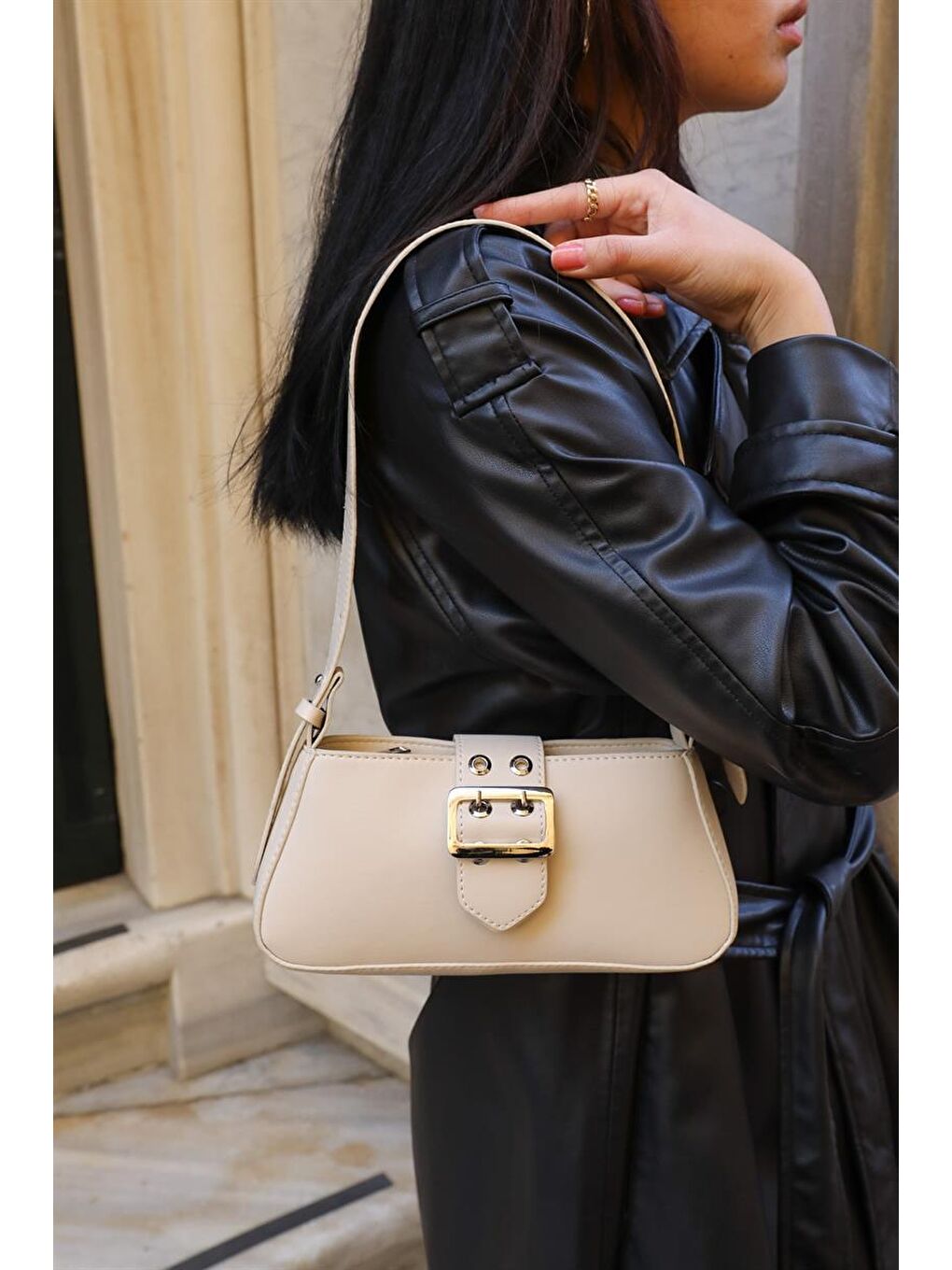 Bej Toka Detaylı Kol Çantası Vizon-4