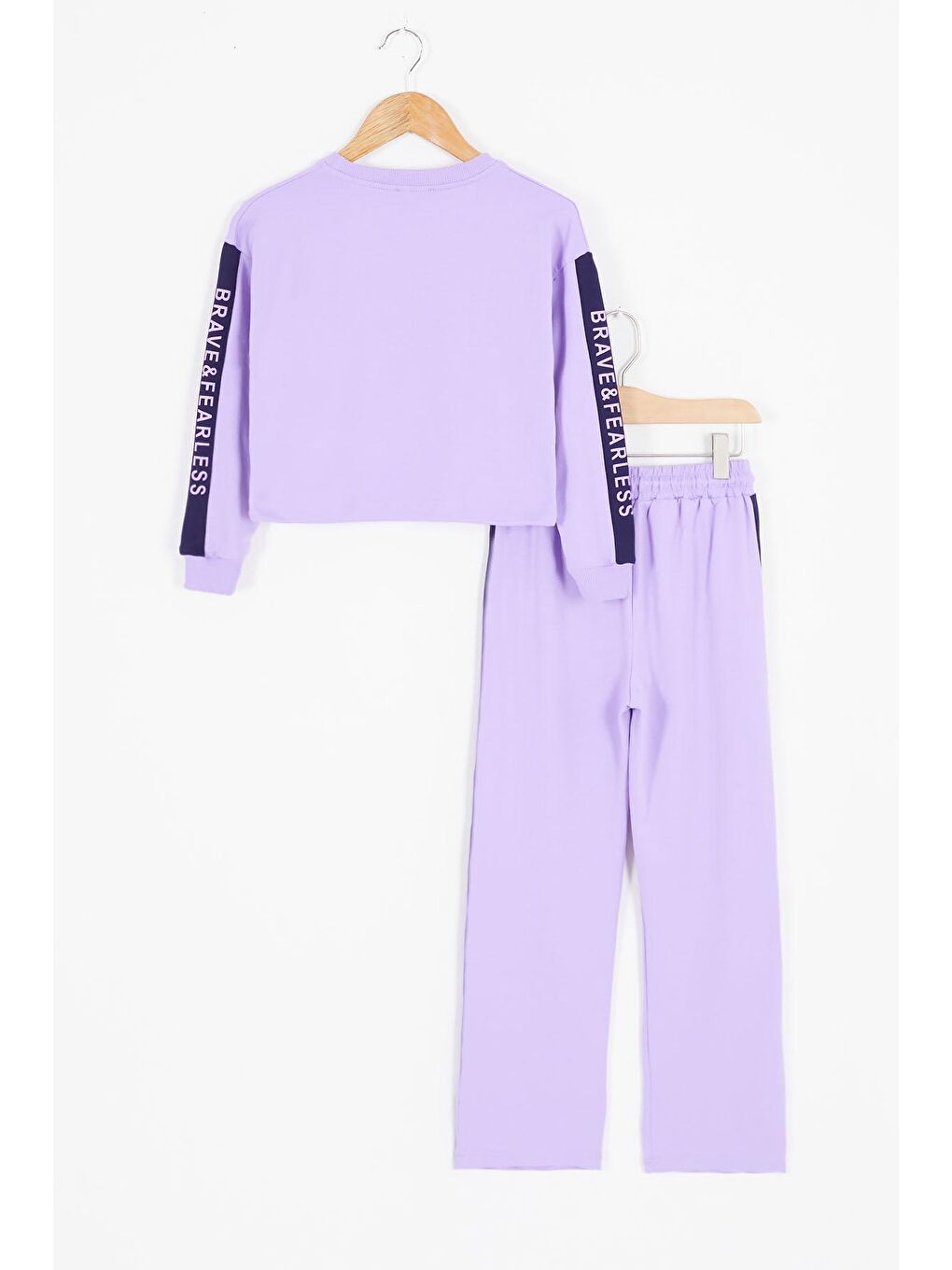 Lila Şerit Yazılı Payetli Kız Çocuk Eşofman Takımı 17131-4