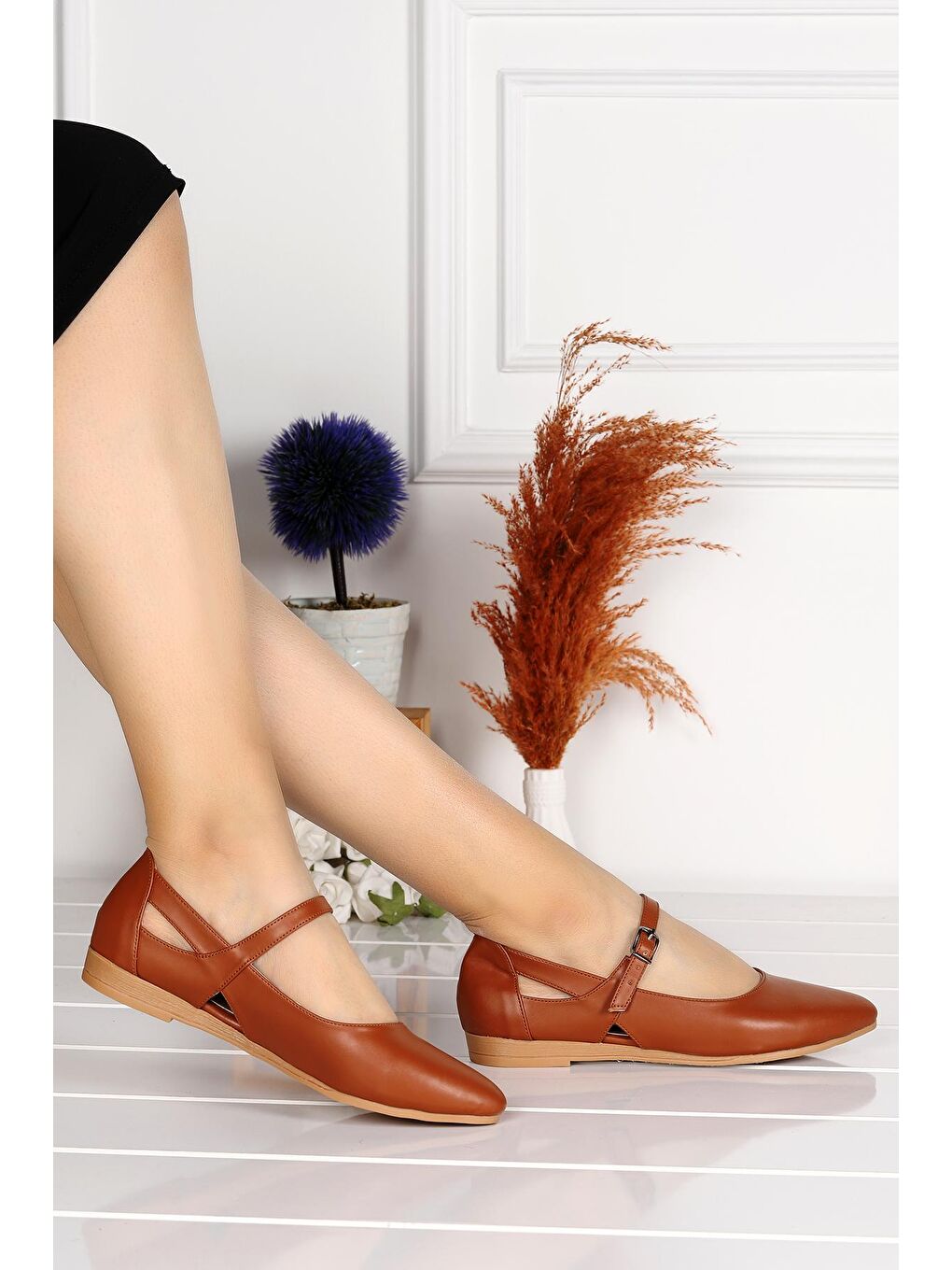 Kahverengi Cilt Sandalet Kadın Babet Ayakkabı 1920-201-2