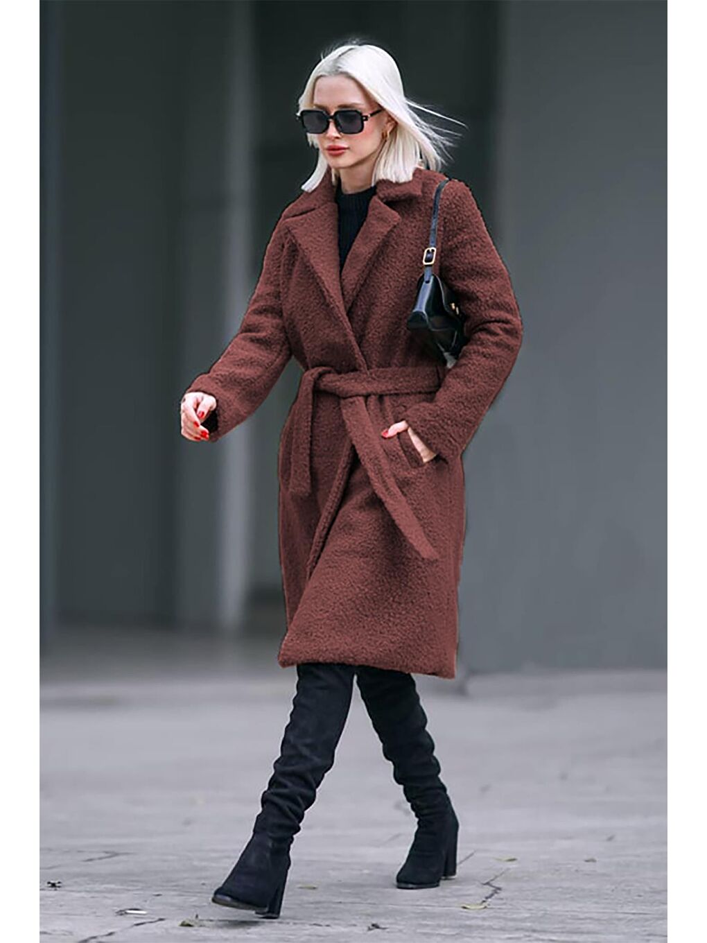 Kahverengi Astarlı Buklet Kadın Kaban