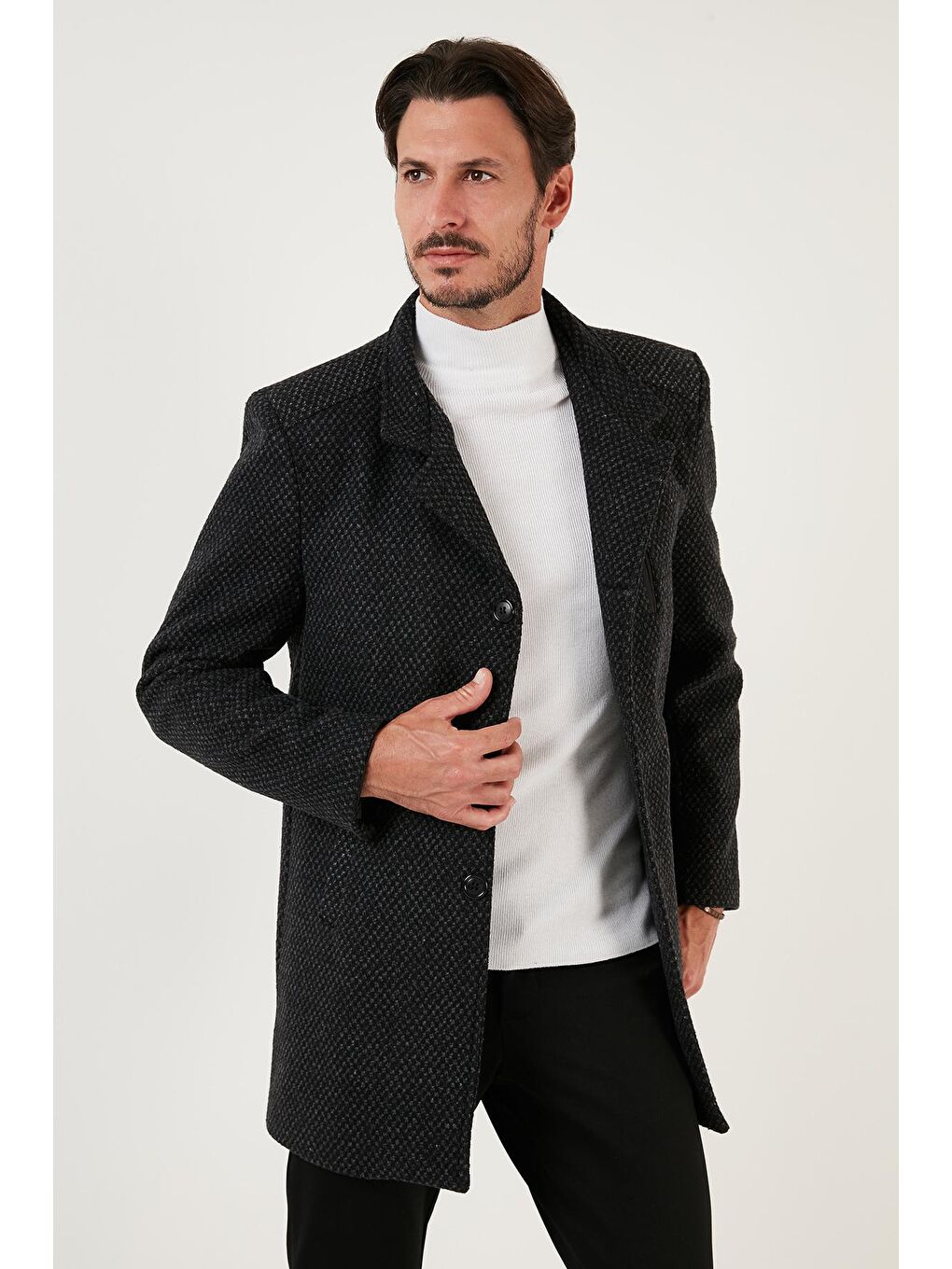 Buratti Açık Antrasit Düğmeli Kırçıllı Slim Fit Kaşe Kaban 5840099N - 1