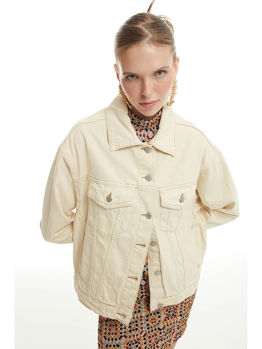 Ekru Jean Ceket Kemik