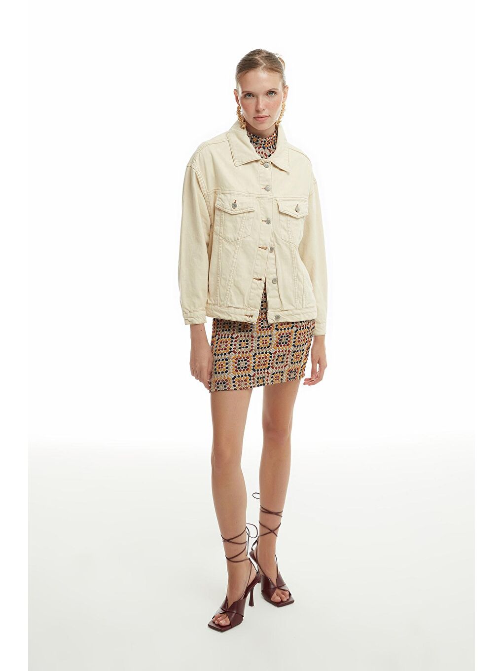 Ekru Jean Ceket Kemik-3