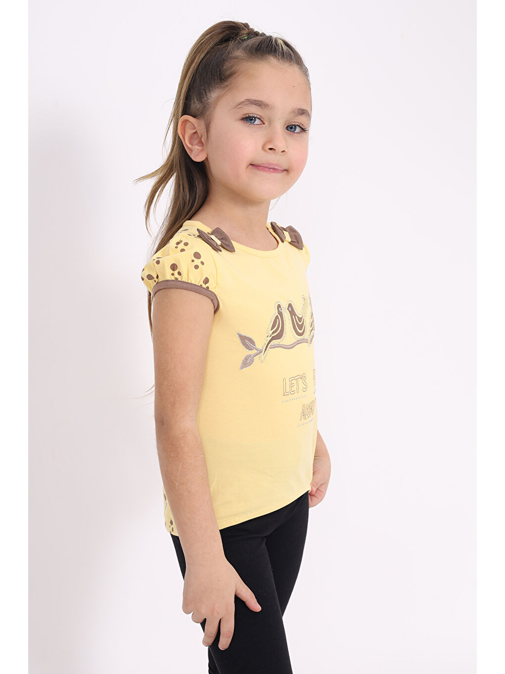 Sarı Kız Çocuk Nakış Detaylı Tişört-2