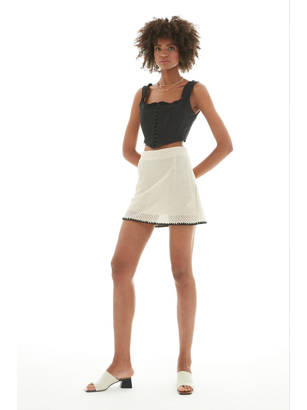 Bej Nakış Detaylı Etek Naturel