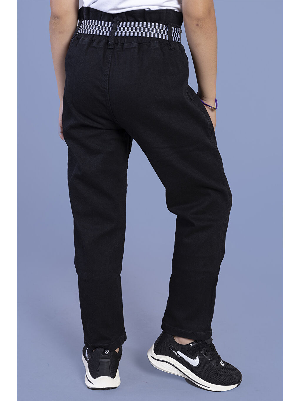 Siyah Kız Çocuk Yüksek Bel İki Yanı Cepli Regular Fit Jean Pantolon-2