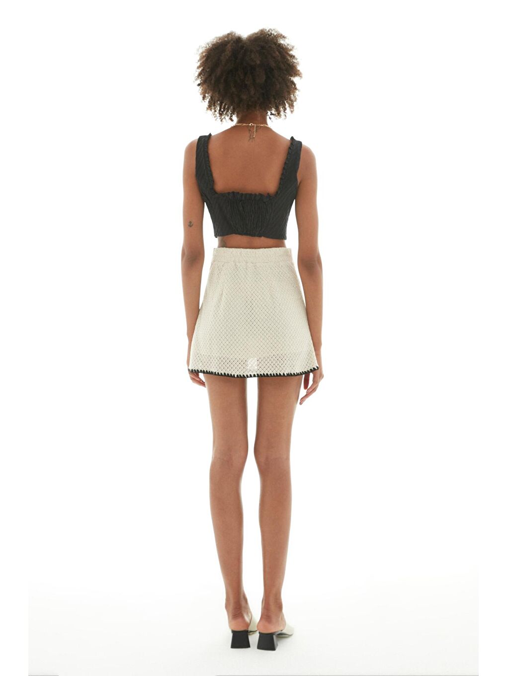 Bej Nakış Detaylı Etek Naturel-4