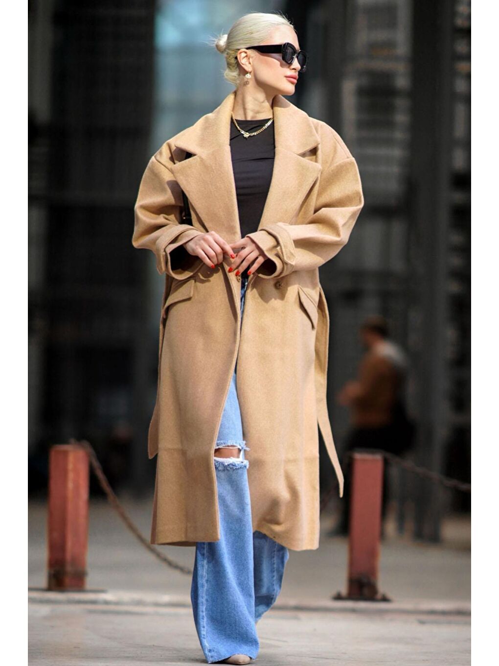 Kahverengi Oversize Uzun Kadın Kaban Mg1584-2