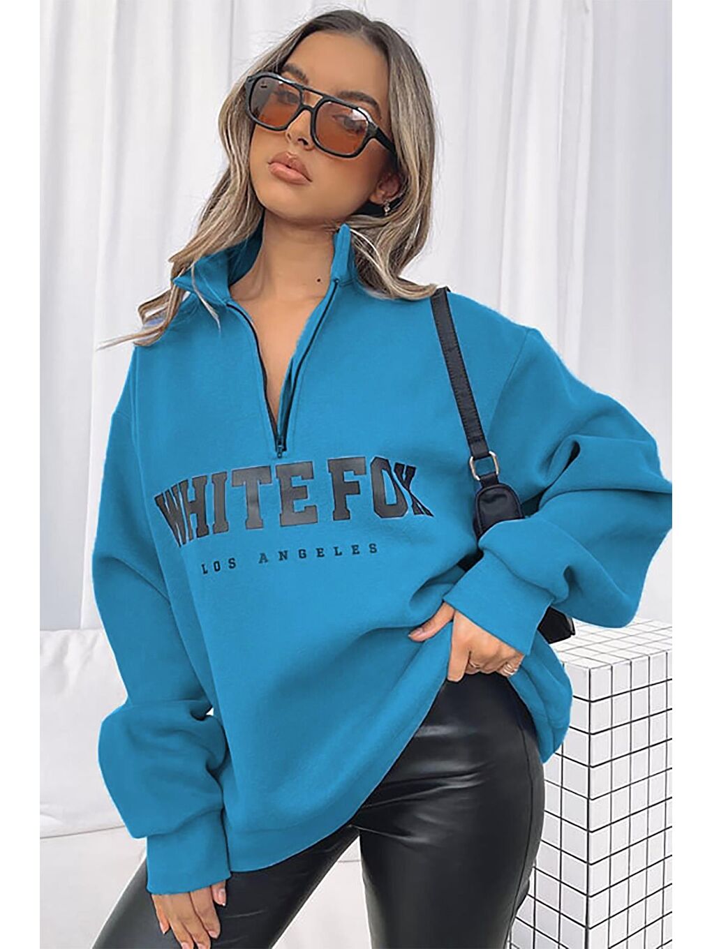 İndigo Fermuar Detaylı Baskılı Sweatshirt Mg1246